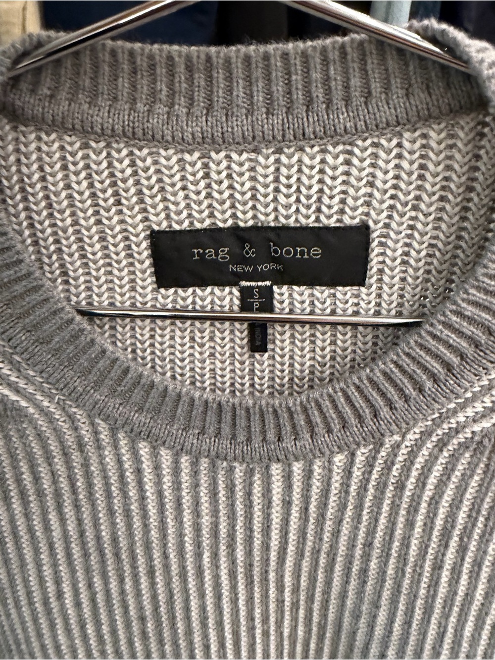 rag & bone Men's Grey Ribbed Crewneck Sweater